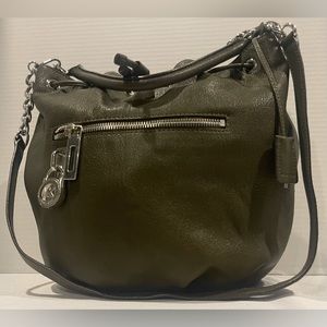 MICHAEL KORS Large Drawstring Chainlink Hobo Army Green Crossbody Bucket Bag